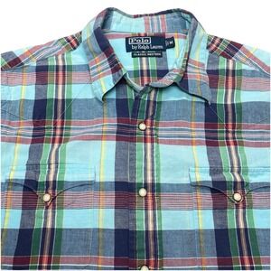 90s Y2K Polo by Ralph Lauren Shirt M Mens S/S Classic Western Madras Plaid